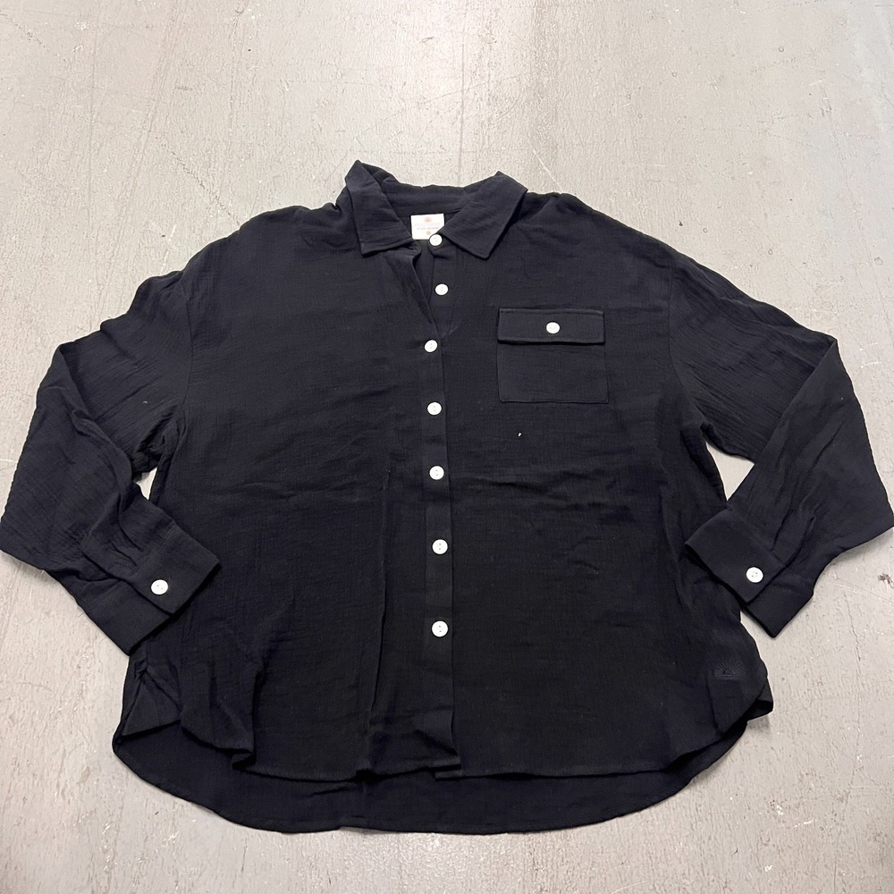 Club Social by Jadelynn Brooke Shirt Womens Large‎ Black Linen Long Sleeve Boho